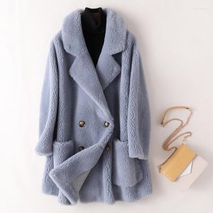 Women's Fur Fashion Granule Velvet Sheep Shearling Coat Women 2023 Autumn Winter Korean Jacket Female Loose Mid-Length Overcoat H3032