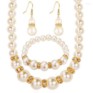 Halsband örhängen set 5pcscharm bröllop smycken pärla parti prom present kristall armband för kvinnliga smyckesuppsättningar