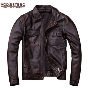 Men's Jackets Vintage Genuine Leather Jacket Men 100 Cowhide Red Brown Black Natural Man Coat Autumn Clothing M174 230812