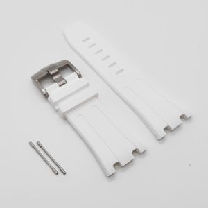 28mm - 24mm White Rubber Band Strap For AP Royal Oak Offshore 42 mm Watch
