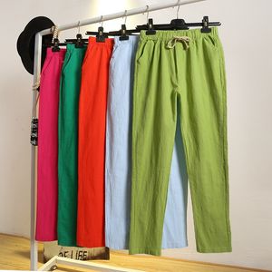 Womens Pants Capris Cotton Linen Women Spring Summer Green Harem Solid Elastic Waist Trousers Soft High Quality 230812