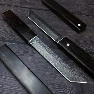 Warrior Knife VG10 Damaskus smidd blad och högklassigt EBSEWOOD-handtag Scabbard 3-stilar tillgängliga utomhusverktyg Tactical Kniv
