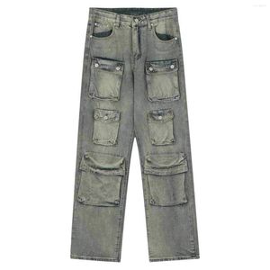 Jeans masculinos Men Baggy Hip Hop Multi Pockets Cargo Skateboard para Joggers Tactical calça jeans