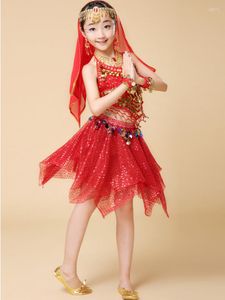 Stage Wear Children's Chiffon Oriental Dancing Festival Outfit Sari Weddings Latin Clothes Sequins Belly Performance Clothings Jazz