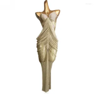 Wear Stage Wear Female Champagne Color Dance Dance Dress Dance Sexy Professional Performance Competition Dancewwear Cha DL332