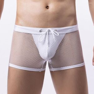 Underpants Sexy Men Transparent Trunks Jockstrap Mesh See-Through Boxer Briefs Sheer Pouch Underwear Drawstring Panties Lingerie