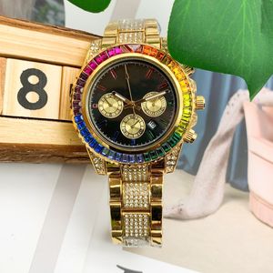 Tamamen fonksiyonel 41mm hip hop buzlu erkekler Lüks Kuvars İzlerken Tam Rhinestone'u İzleyin Saatler Yuvarlak Saat UNISEX TARİH HEDİ