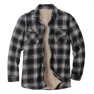 Camisas casuais masculinas masculino Button Sherpa Classic Jacket Flannel Plaid camisa aquece