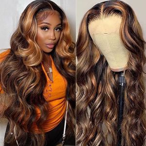 Highlight Wig 13x6 Hd Lace Frontal Wigs Ombre Body Wave 180%density Lace Front Wig Human Hair Pre Plucked 13x4 360 Glueless Full Lace Wigs