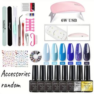 1set, gel nagellackstartpaket med u v ljus, nagelmanikyrverktyg, 6 färger gelpolska med 54W USB -nagellampa, topp basbelägg nagelverktyg gel nagellack kit