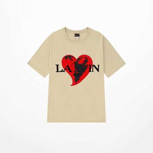 Marka Mens T-shirts Designer Luksusowe lanvins klasyczne t-koszulki litera klatki piersiowej wydrukowana Lavin High Street Lavina Tshirts bawełna luźne koszulki z kapturem 568