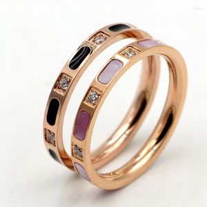 Anelli a grappolo Temperamento Colore guscio Diamond Anello Diamina Female Corea Titanio Steel Oro rosa