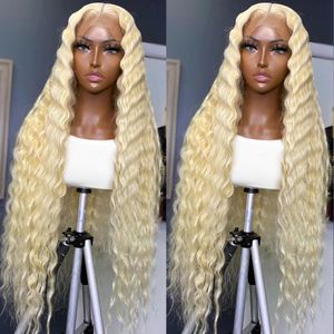 220% Densitet Deep Loose Wave 613 Honey Blonde Curly HD Transparent spets frontala peruk 180% Remy 13x6 Vattenvågfärgat mänskligt hår peruk