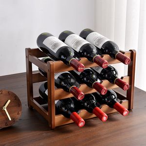 Tabletop Wine Racks Bottle Vintage Wooden Rack Cabinet Holders Shelf Free Standing Barware Storage Home Bar Gadgets 230812