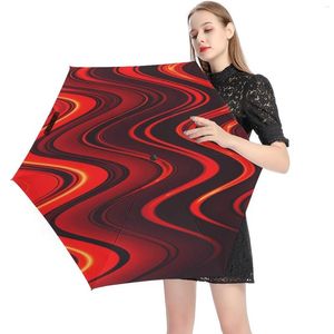 Umbrellas Abstract Swirls 5 Fold 6 Ribs Umbrella Red And Black Ligthweight Pocket Wind Resistant For Male Female