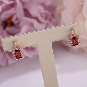 Kolczyki Dangle Drop for Women Fine Jewelry Sterling Silver 925 Natural Garnet Red Square Classstone Classic Aretes CCEI025