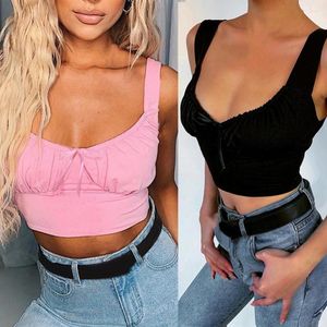 Women's Tanks Sexy Women Vest Bra Pad Push-up Solid Color Bowknot Tank Tops V Neck Sleeveless Wide Strap Crop Top Camisole