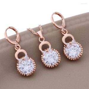 Brincos de colar definição de tendência Rodada 585 cor rosa de ouro rosa de alta qualidade zircão natural de luxo feminino elegante