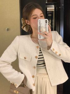 Womens Jackets High Quality French Luxury Small Fragrance Tweed Single Breasted Oneck Jacket For Women Autumn Fashion Fried Street Coats 230812