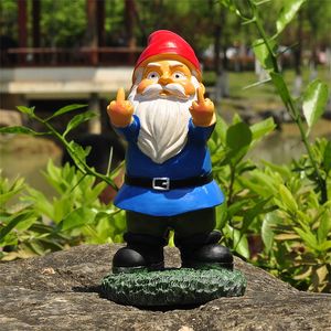 Decorative Objects Figurines Fun White Beard Dwarf Sculpture Ornament Garden Statue Creative "Middle Finger" Table Decoration Outdoor Resin Crafts 230812