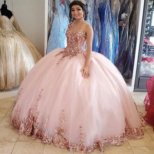 Rose Gold Lace Sukienki Quinceanera suknia balowa sukienka Słodka 16 Sukienka na 15 lat stroju gorsetu