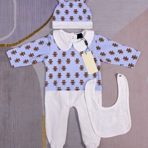 Baby flickor romper onesies 3 st set med cap bomull björn tryckt jumpsuit ett stycke onesies jumpsuits småbarn spädbarn barn designer kläder