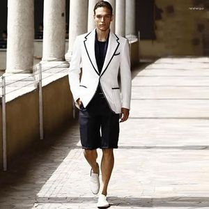 Men's Suits Latest Designs White Men For Wedding Short Pants Black Lapel Man Blazer Jacket 2Piece Slim Fit Groom Tuxedo