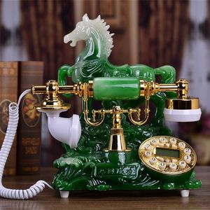 Telephones Green Resin Horse Fixed Telephone Landline Button Dial Antique Telephone with Caller ID Electronic Ringtone for Home Decoration 230812