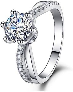 Verlobungsringe für Frauen, 925 Sterling Silber Ring, D VVS1 Clarity Round Cut Moissanit Ringe, 1CT Classic Sechs -Stecker -Versprechen -Ringe für sie, Eheringe