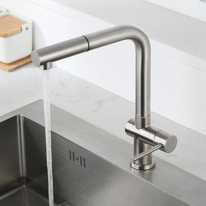 Kitchen Basin Faucets Stainless Steel Material Cold Water Only Single Handle Pull Down Hoses 360 Rotation