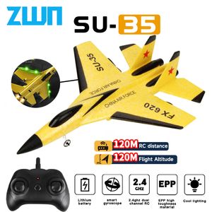 Aeronaves ElectricRC Plano RC SU35 24G Com luzes de LED Modelo de controle de vôo de líder de líder de líder SU57 EPP Toys de espuma para crianças presentes 230812