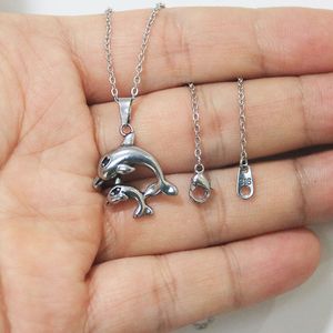 Everfast 5pc/parti 3D Casting Dolphin Mom Baby Rostfritt stål hänge vintage djur charms halsband kvinnor barn flickor älskar smycken present sn325