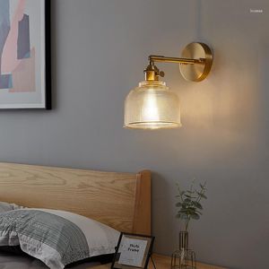 Lâmpada de parede nórdica Modern Loft Light Brass Head E27 220V Glass Somb