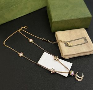 Designer niemals verblassen goldplattierte Markenanhänger Halsketten Eingelegtes Kristallbrief Choker Anhänger Frauen Link -Ketten -Schmuckzubehör Geschenk