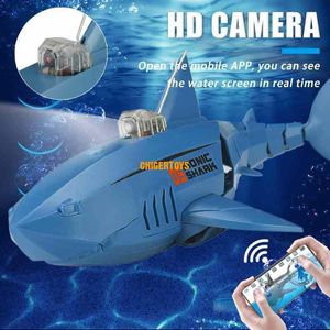 ElectricRC Animals Funny 24Ghz RC Shark Underwater with HD Camera Remote Control Robots Bath Tub Pool Electric Toys for Kids Boys Children 230812