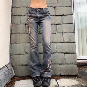 Women's Jeans American Street Clothing Low-waisted Retro Wash Micro La Female Embroidery Casual Oversized Straight Pants Women