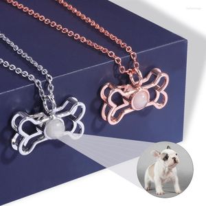 Pendant Necklaces Custom Pet Po Projection Necklace Dog Bone 100 Languages I Love You Choker Memorial Gift