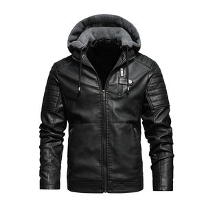 Jackets masculinos Jaqueta de couro de moda LionJump Men Men Autumn Fleece Liner PU Coats de couro Capô de inverno Macho Casual Motorcycle Jackets 230812