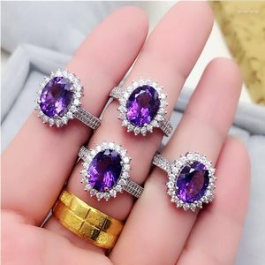 Cluster Rings Amethyst Ring Natural Real 925 Sterling Silver Fine Purple Crystal 8 10mm Gem