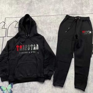 Herrspårar män kvinnor trapstar fleece hoodie tröjor set färgglad flocking avancerad design 641ess