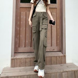 Women's Jeans Gidyq Vintage Women Belt Cargo Pants Korean Fashion Streetwear Loose Summer Female Casual Pocket Wide Leg