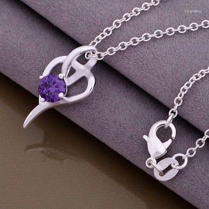 Pendant Necklaces AN975 Silver Color Necklace Fashion Jewelry Heart Inlaid Purple Stone /cawaksda Blsakcza