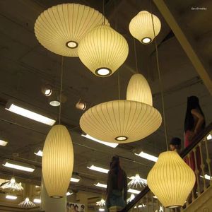 Pendant Lamps Led Modern Fabric Lantern Ball Single Head Chandelier Nordic Imitation Silk Flat Creative Bedroom Restaurant Lamp