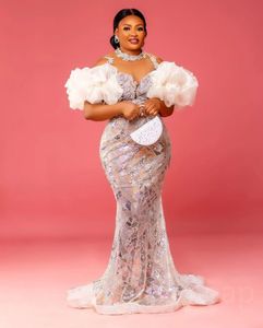 August Aso ebi Ivory Mermaid Promドレススパンコールレースイブニングパーティー2番目のレセプション誕生日婚約ガウンドレス