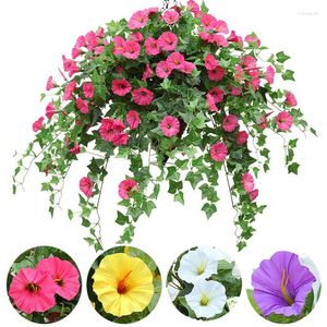 Dekorativa blommor 1st 65 cm konstgjord morgon glory falsk dekor hängande korg manma petunia orkidé blomma för bröllop hem dekoration