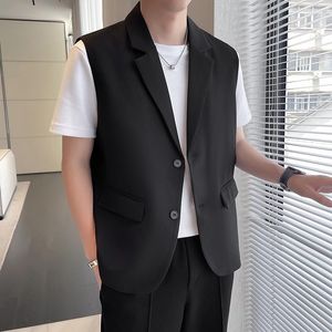 Coletes masculinos de verão gelo seda coubar gentil moda bf design sem mangas para faculdade folgada faculdade de rua bonita