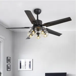 Chandeliers Black Vintage Ceiling Fan With Lights Remote Control Ventilador 220 Volt Bedroom Light Lamp E27 Bulbs