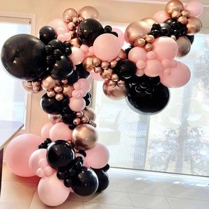 Andra evenemangsfestleveranser 145st Black Rose Gold Balloon Garland Arch Kit Pink Latex Vuxen Birthday Decorations Wedding Baby Shower 230812