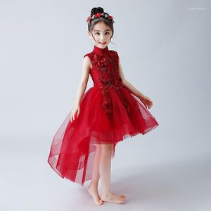 Vestidos de menina 2023 elegante jantar de princesa vermelha, beleza bordado de dança de dança de dança da princesa Princess Princess