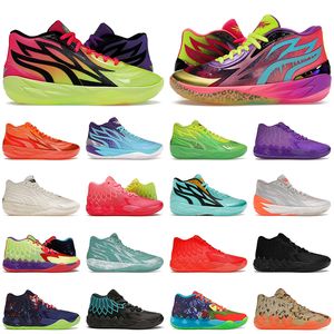 Rick e Morty Pump Lamelo Ball MB.01 02 Tênis de basquete atlético Adventures Nickelodeon Slime Black Sunset Glow Branco Prata Supernova Tênis Tamanho 12 Treinadores